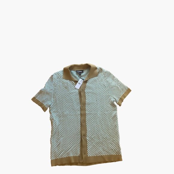 EXPRESS Men's NEW Geo Print Short Sleeve knit Retro Sweater Button Up SIZE SMALL - Picture 5 of 6